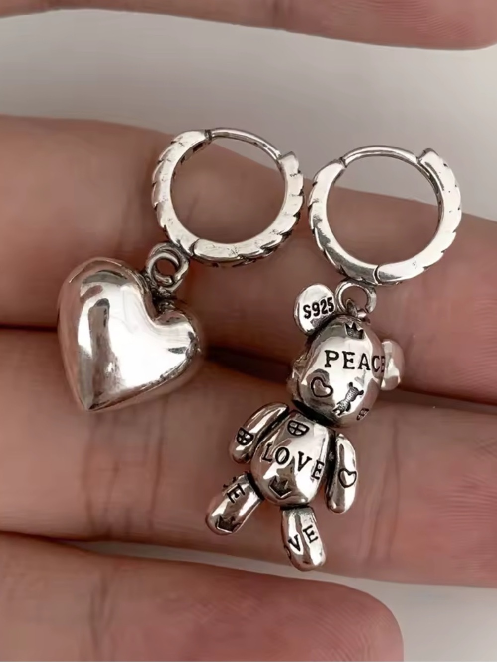 Kohl's Silver Heart & Teddy Charm Huggie Earrings